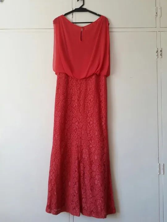 Vestido de festa longo - Rendado - Rosa