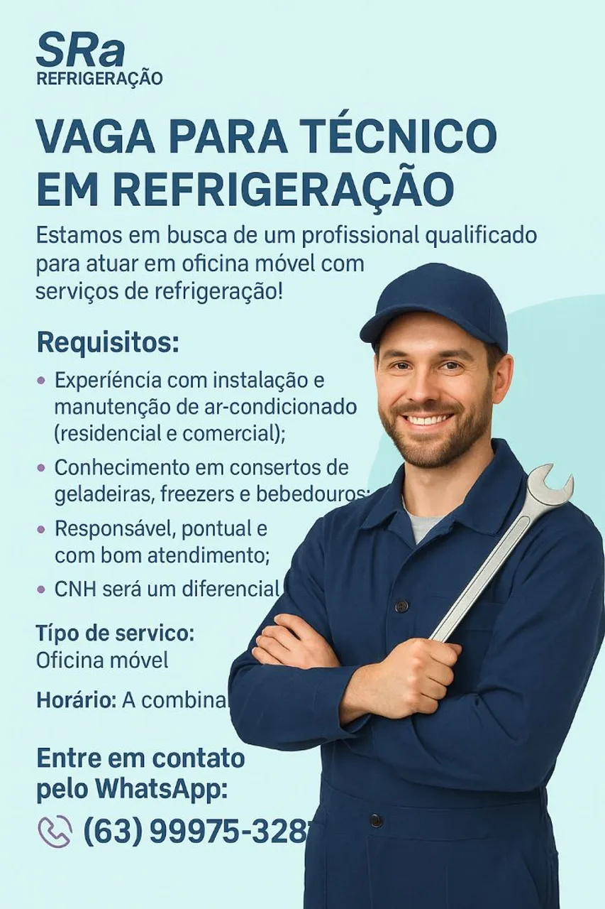 Vaga para técnico de refrigeração 
