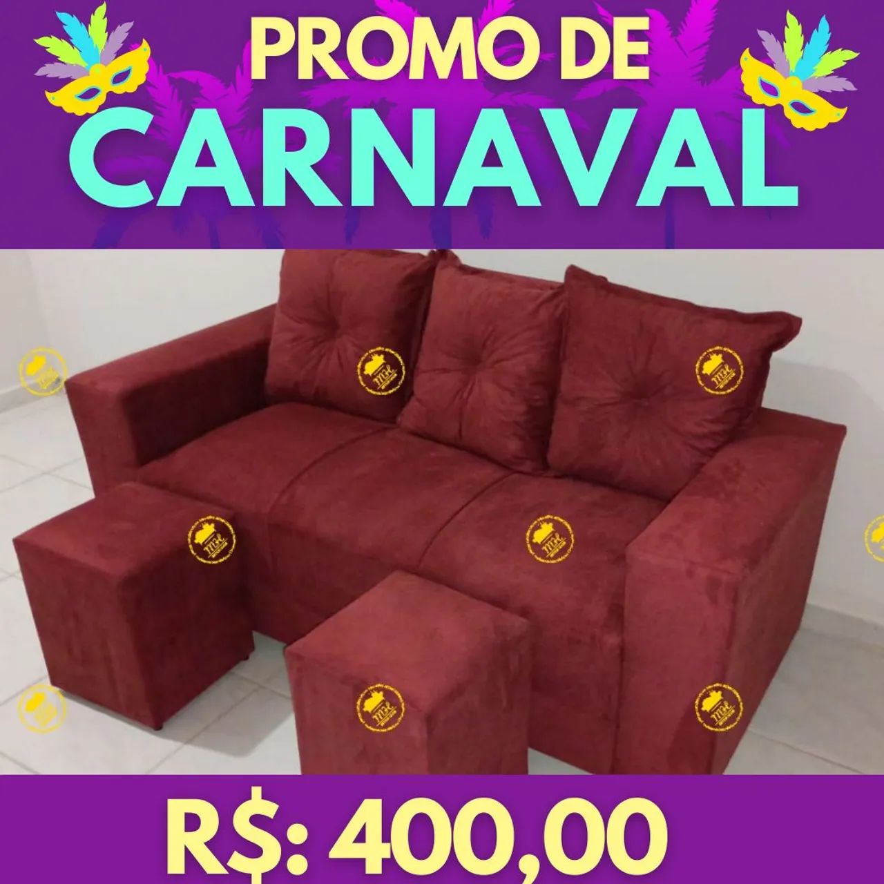 Sofá 3 Lugares Azul - Promoção de Carnaval - Foto 3