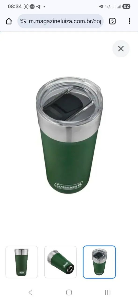 Copo Térmico Coleman Verde 600ml com tapa ORIGINAL