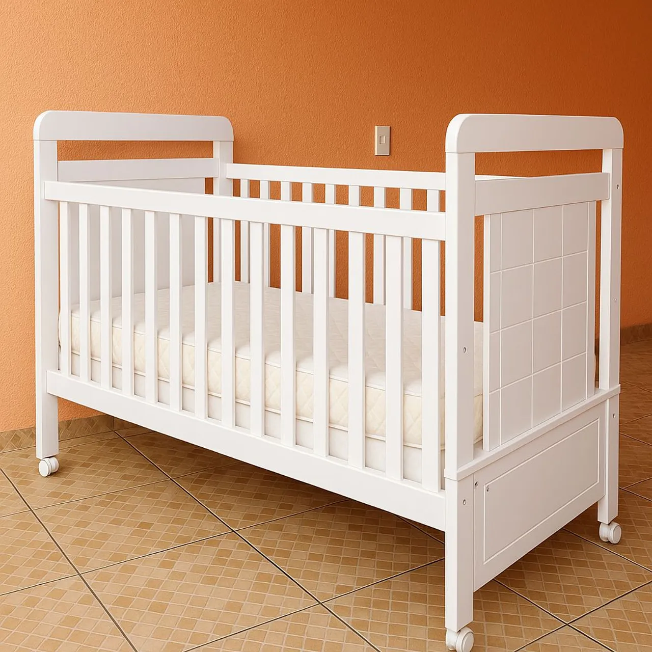 Berço Branco para Bebê com Rodinhas