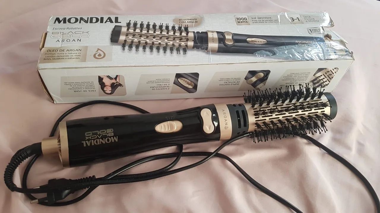 Escova Rotativa Mondial Black Gold Argan 3 em 1