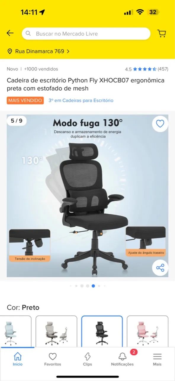 Cadeira de Escritório Ergonômica Python Fly XHOCB07 - Preta - Foto 5