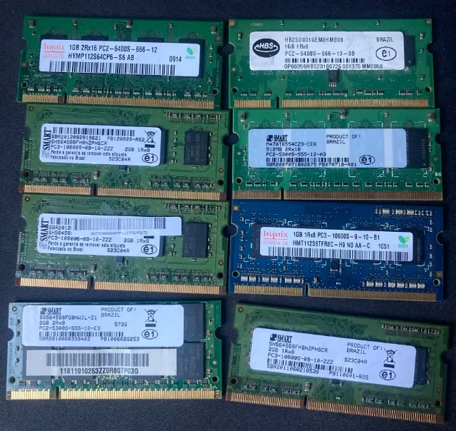 Memórias RAM de Notebook - Diversas Marcas e Capacidades (DDR2 e DDR3)