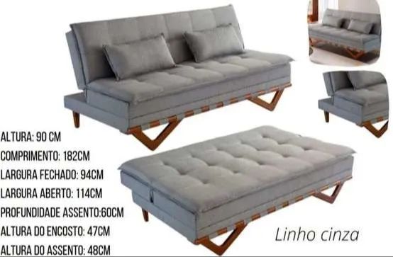 Sofá Cama Reclinável 94cm Lisboa Linho Cinza SUPER OFERTA! - Foto 2