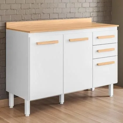 Balcão de Cozinha Intenza 120cm com Tampo MDP - Freijó / Branco Nicioli
