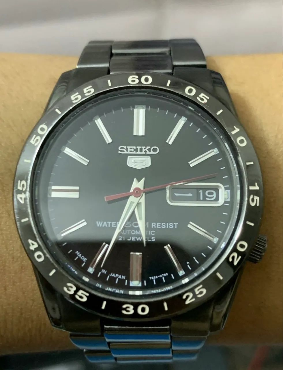 relógio automático seiko 5 preto 37mm