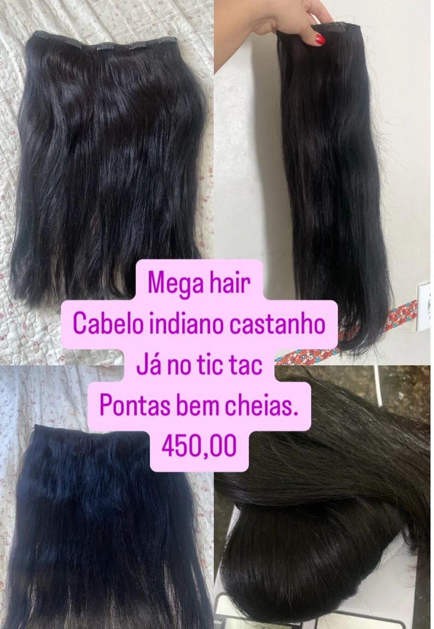 Mega hair escuro, pontas cheias já no tic tac 
