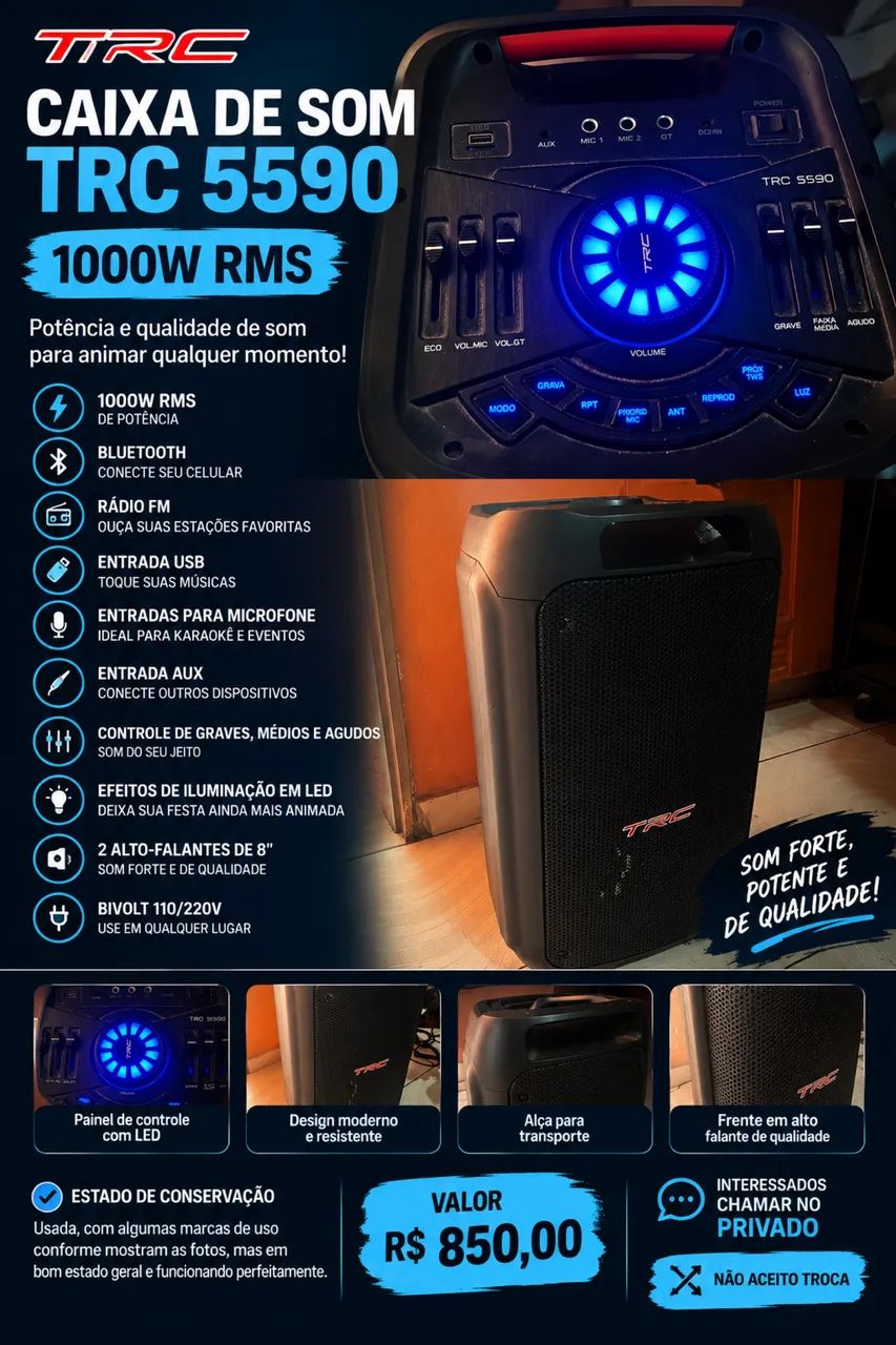 Vende-se caixa de som TRC590 com Led  - Foto 2