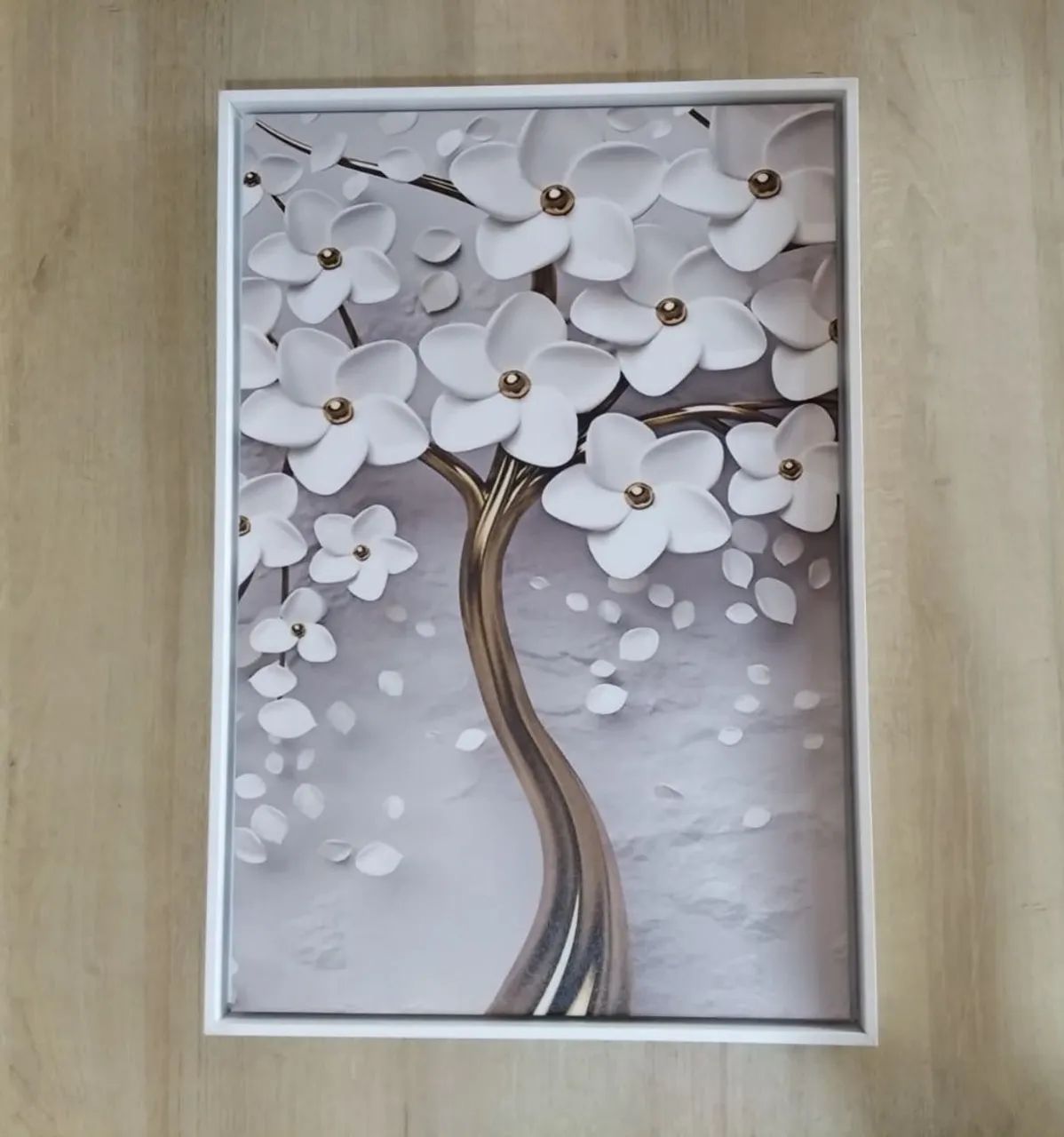 Quadro Decorativo 40x60 Cerejeira 3 peças Borda Flutuante Branca - Foto 3