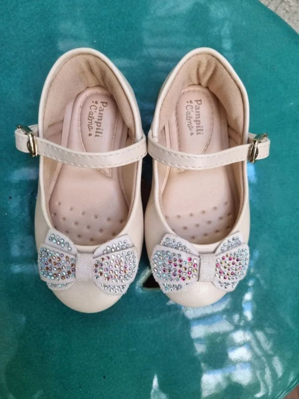 sapatilha bailarina nude com laço e strass pampili usada - tam 19 - Foto 2