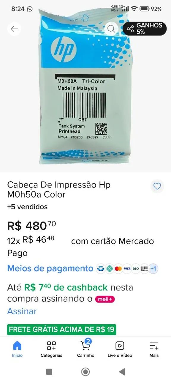 Cabeçote de Impressão colorido HP MOH 50A  - Foto 3