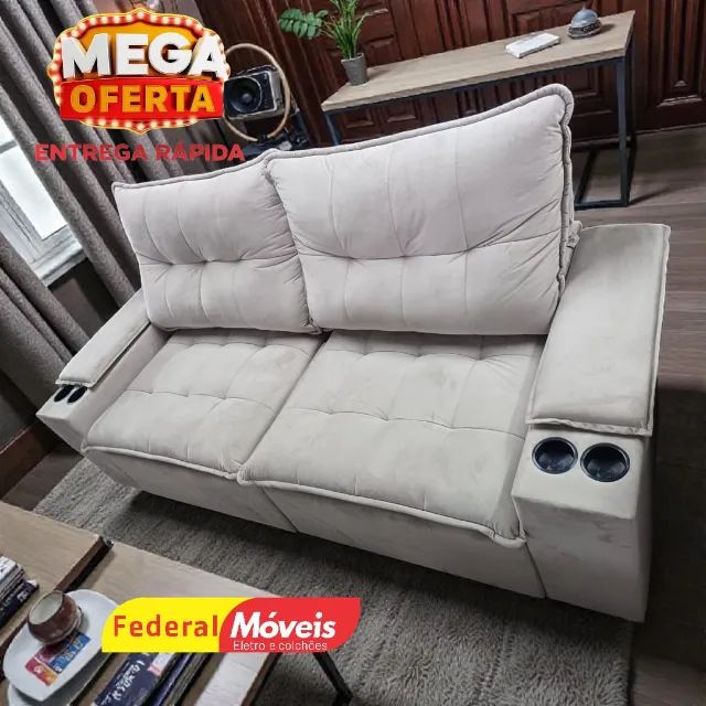 Sofá 2,25m c/ Porta Copos nos Braços - Mega Promoção!