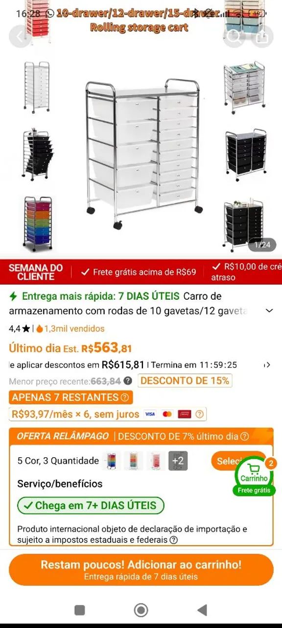 Carrinho Organizador de inox com gavetas e rodinhas - Foto 5