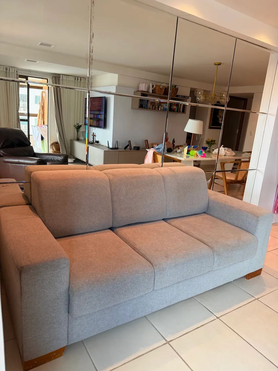 Sofá Retrátil 3 Lugares 2,05m Artflex - Linho Cinza  - Foto 2