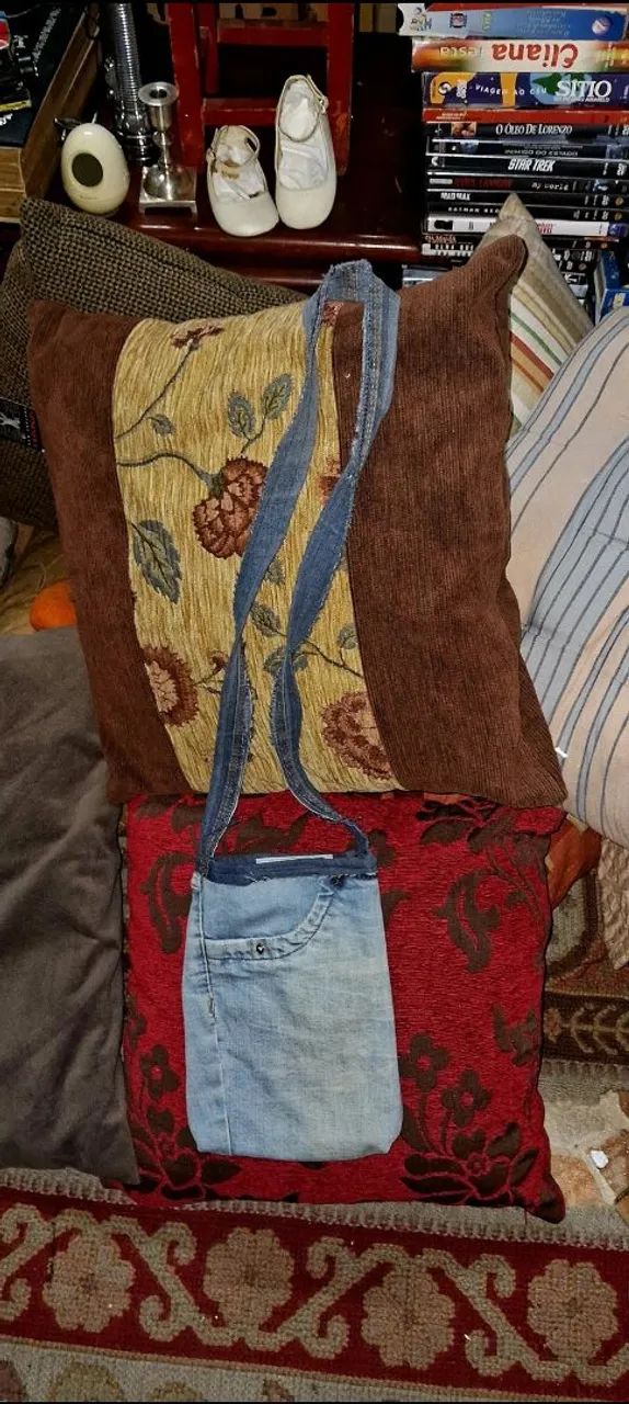 bolsa de ombro jeans artesanal decorada 