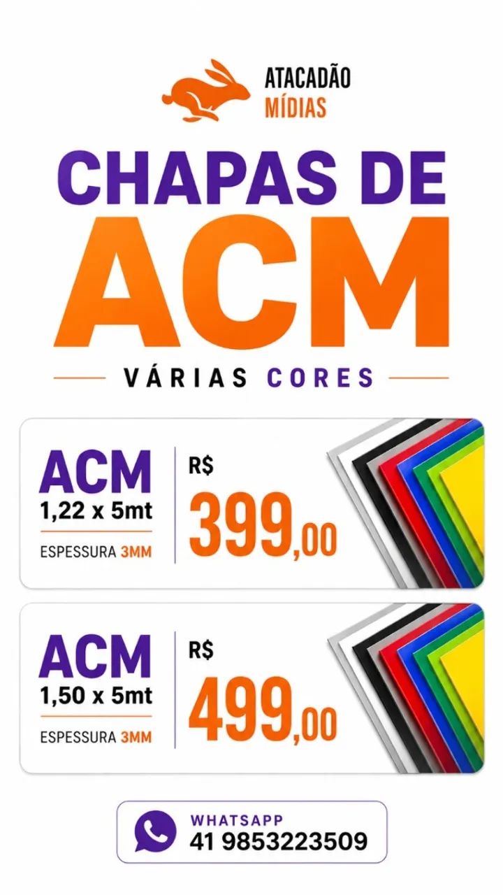 ACM Varias cores e medidas