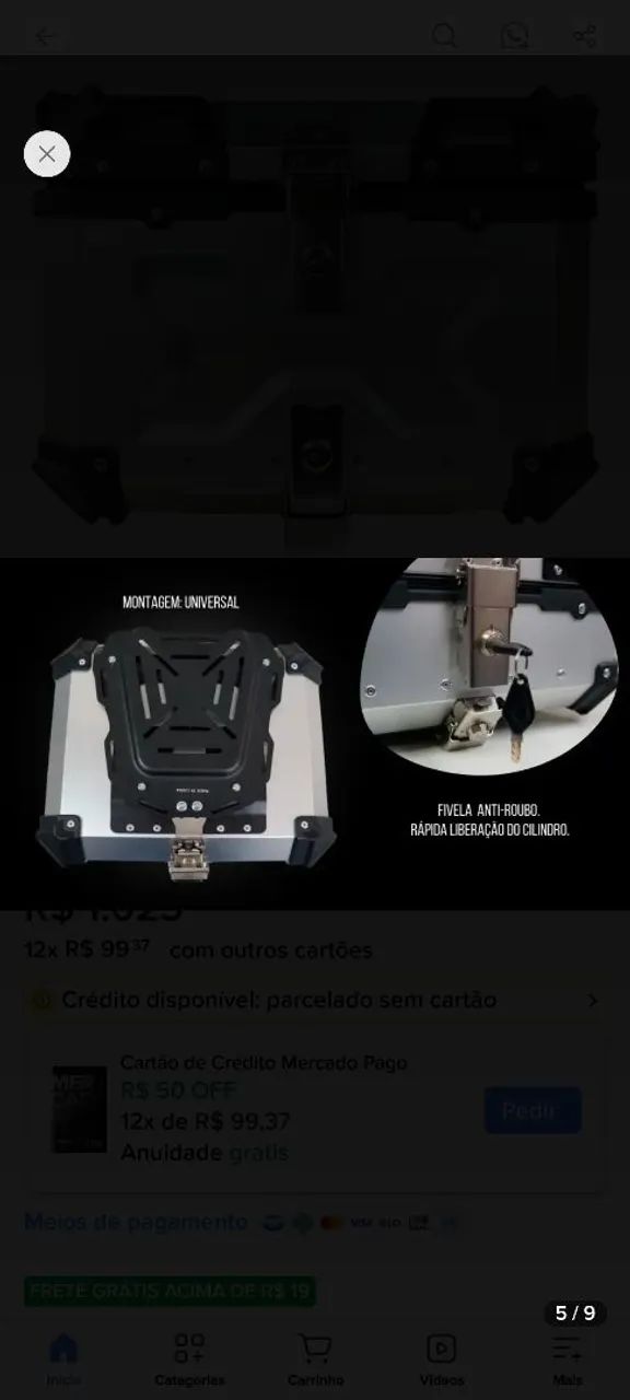 Baú alumínio 55 litros para moto - Foto 5