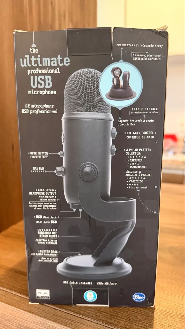 Microfone Condensador Usb Blue Yeti - Preto Cor Blackout - Foto 4