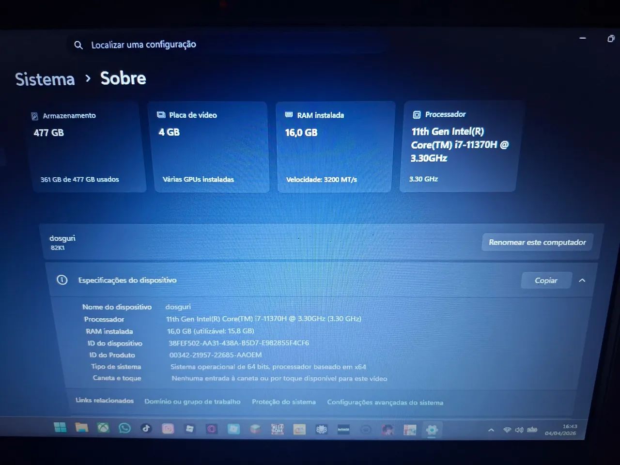 Notebook lenovo 11th gen intel(R)core