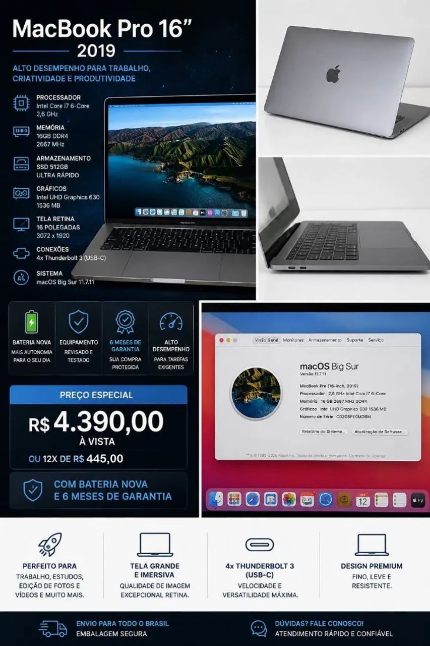 MacBook Pro 2019 Intel core i7 16Gb RAM/ SSD 512GB - Foto 2
