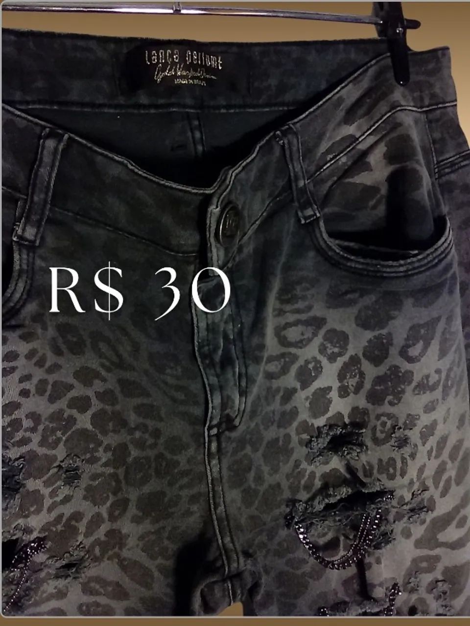 Calça jeans feminina estampa oncinha  cinza  - Foto 2