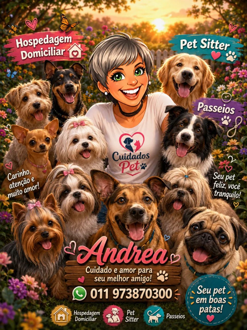 Hospedagem domiciliar, pet sitter e passeios
