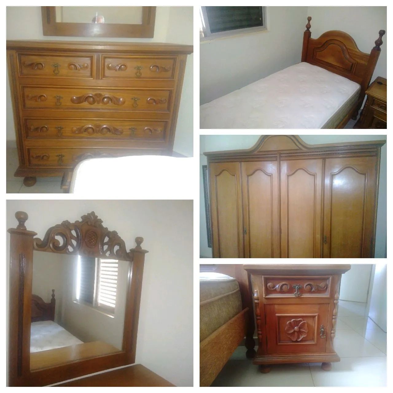 Jogo de quarto estilo colonial em cerejeira 