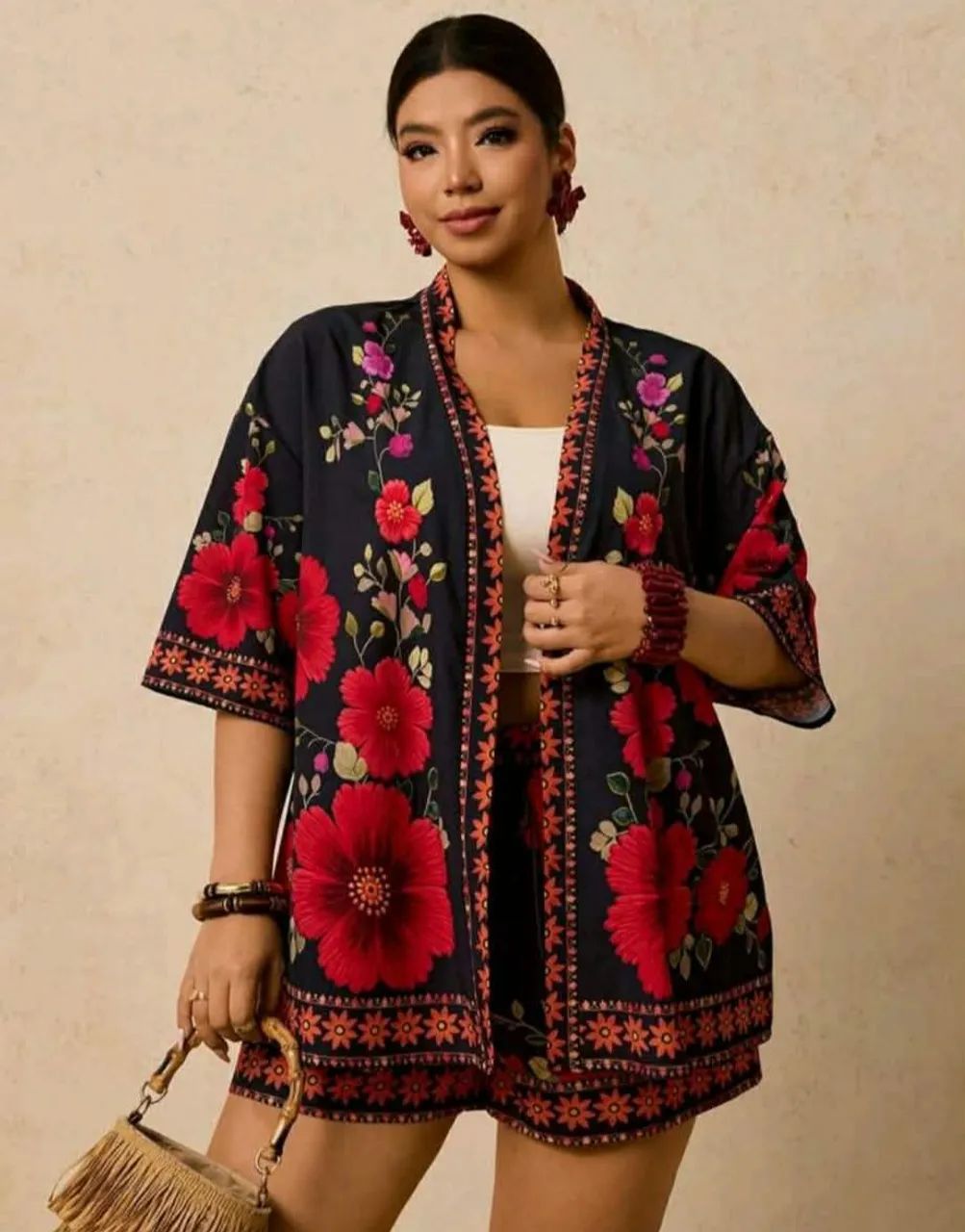 Conjunto Kimono e Short 2xl Flores - Foto 2