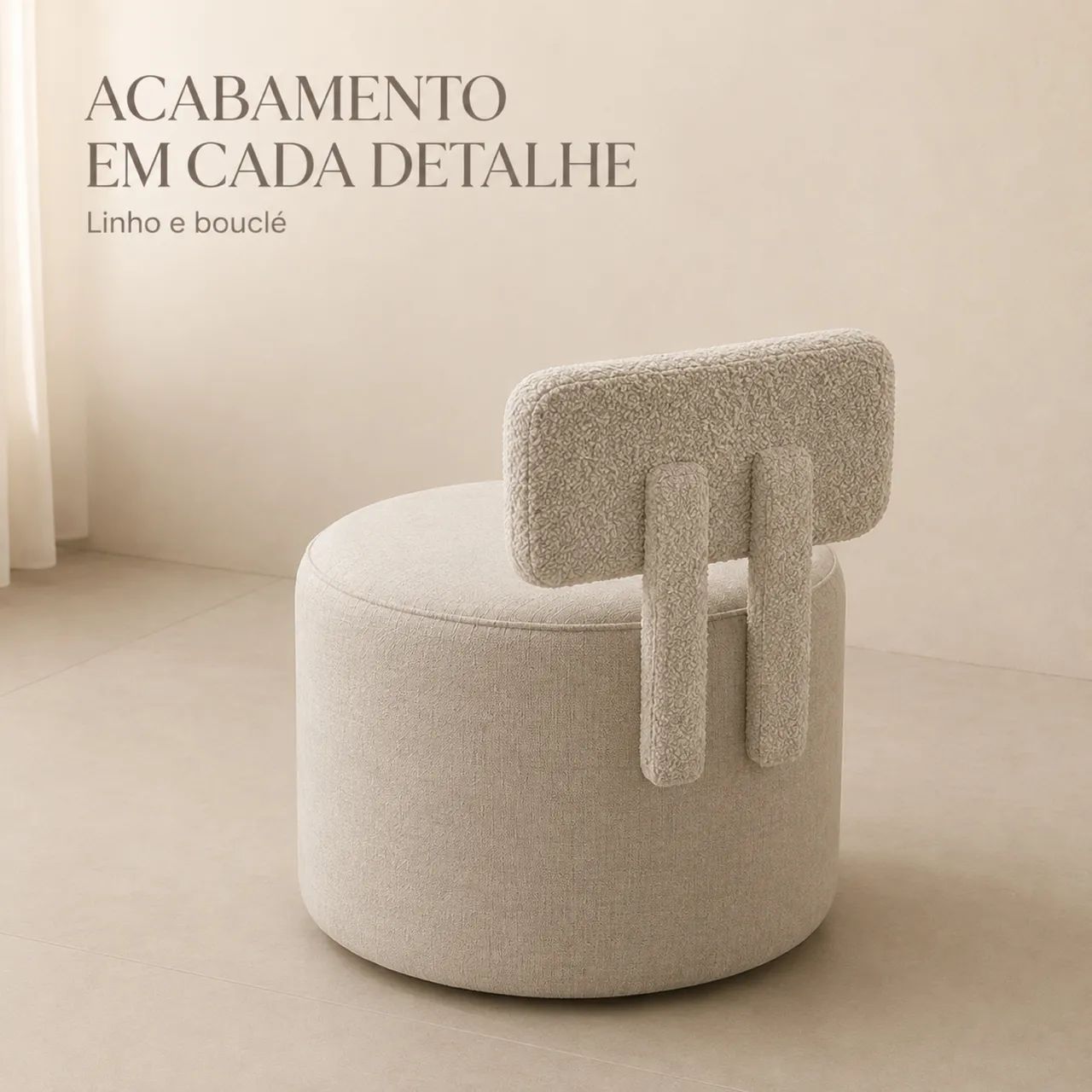 Cadeira Puff com Encosto em Linho e Bouclé Sob Encomenda - Foto 3