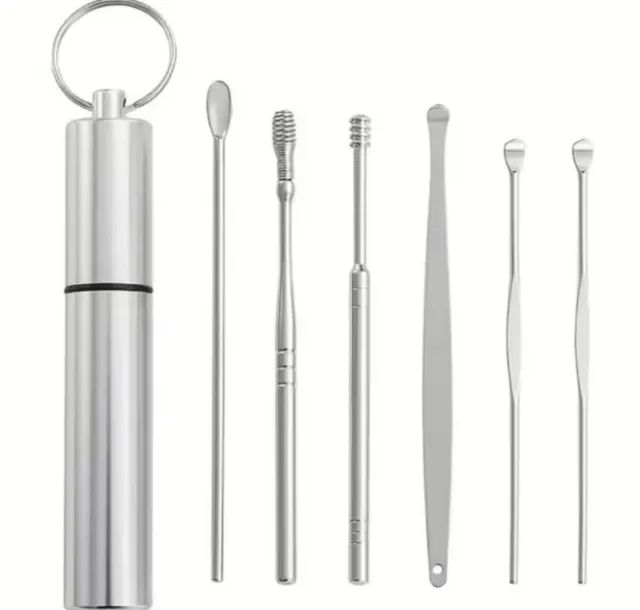 Kit limpeza de ouvidos 6 peças em inox 