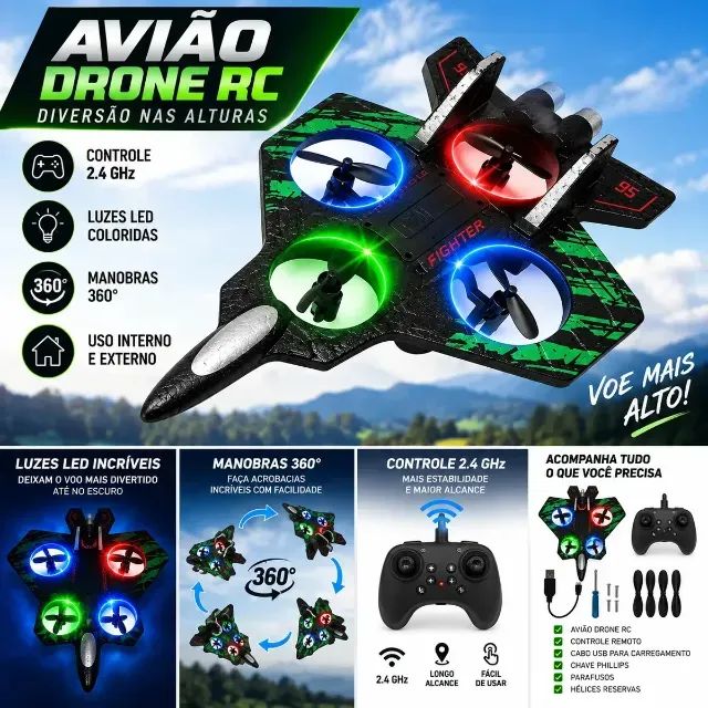 Drone Pterosauria 4D-V32 Avião Jato Controle Remoto 4 Eixos Led Acrobático Resistente - Foto 5