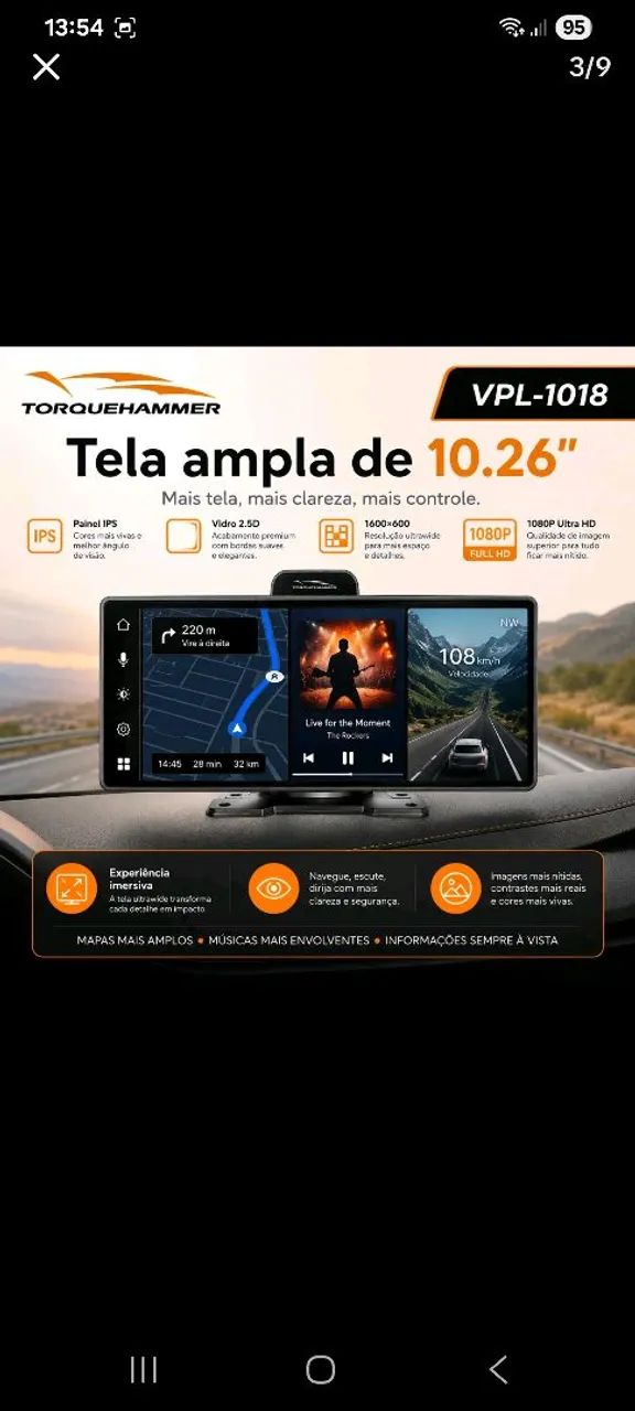 Multimídia 10,6 Car Play e Android auto com câmera de ré - Foto 3