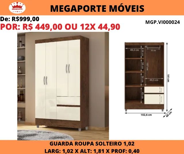 Guarda Roupa Solteiro 4P 2G