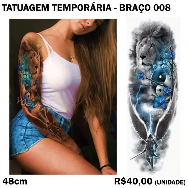 Tatuagem Temporária Yin y Yang com Leão