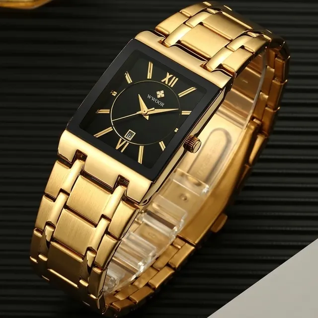 Relógio Masculino Dourado Magnum Pulseira De Couro Cor Da Correia Marrom  Cor Do Fundo Branco