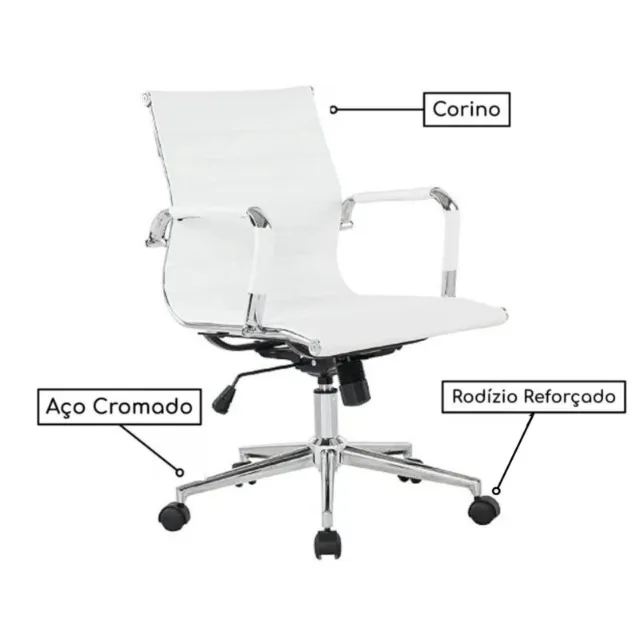 Cadeira Diretor Charles Eames Esteirinha Cor Branco Design Elegante Modelo 32874