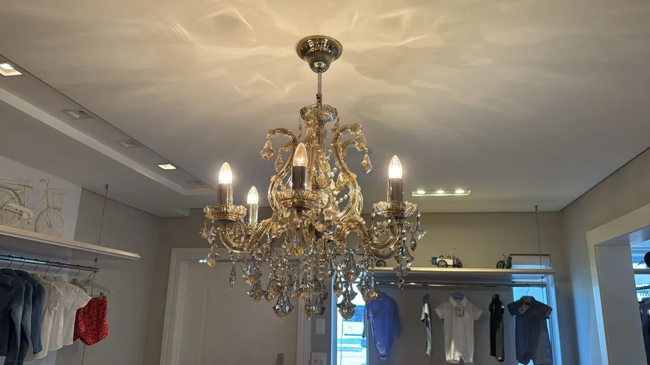 Lustre Classico Vela Cristal Champanhe para 6 Lâmpadas