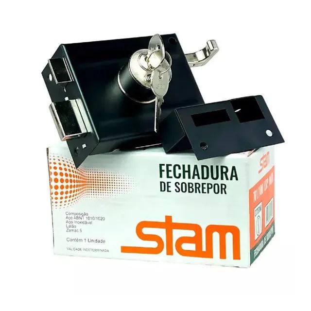 Fechadura De Sobrepor Portão 1701/100 Preto Fosco Stam - Foto 2
