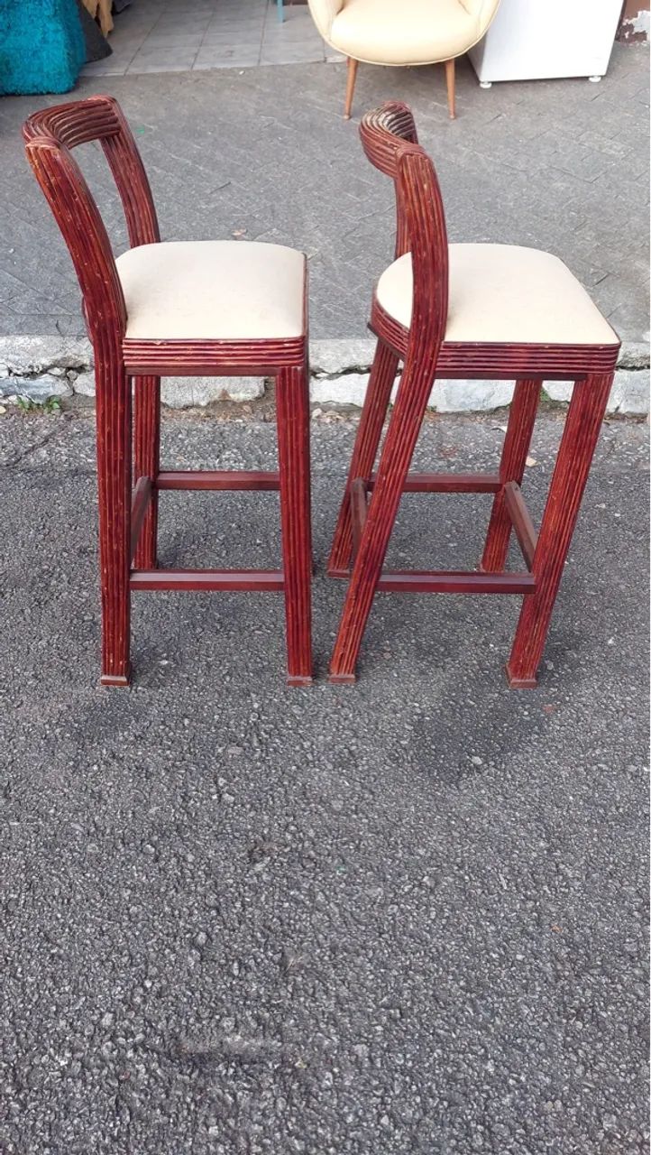 Par de Banquetas vintage  de Madeira - Foto 3