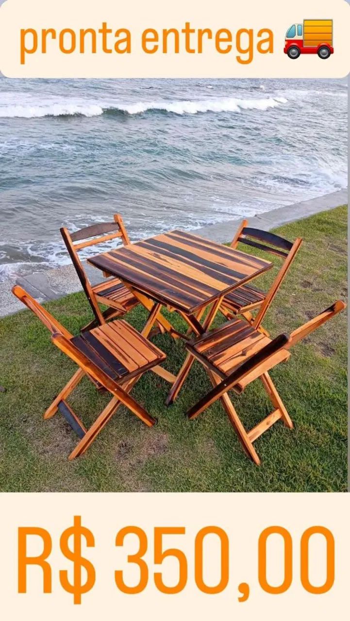 Conjunto de mesas de madeira para praia e lazer - Foto 3