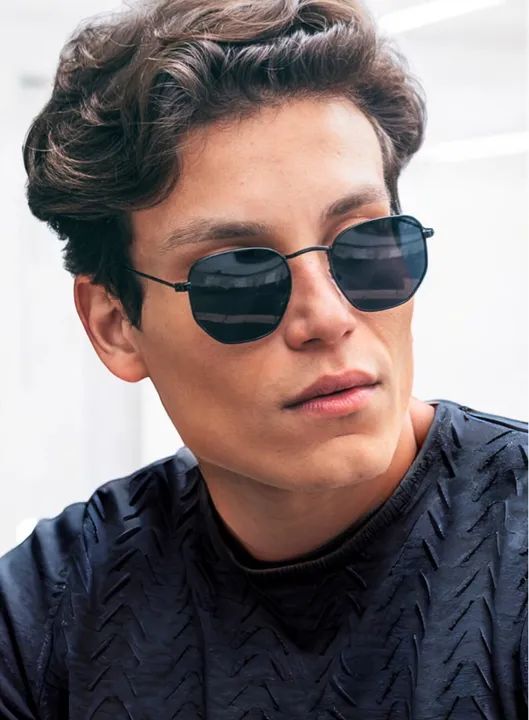 Óculos de Sol Hexagonal Preto. Lente com proteção UV400 ? Armação em acetato ? - Foto 5