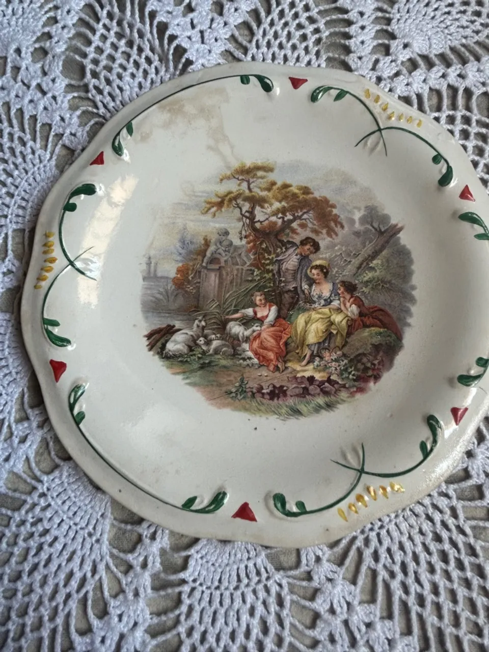 Prato Decorativo Antigo com Cena Campestre em faiança, 19 cm