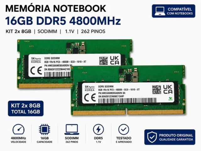 Memoria Ram DDR5 16gb SK Hynix (kit 02un 08gb) - Memória RAM