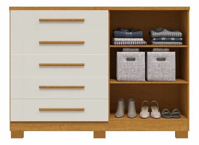 Comoda Bella 5 Gavetas e 2 Portas com Chave, 100% MDF - Praia Moveis  - Foto 4