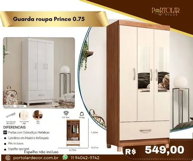 Guarda roupa Prince 0.75 a pronta entrega 