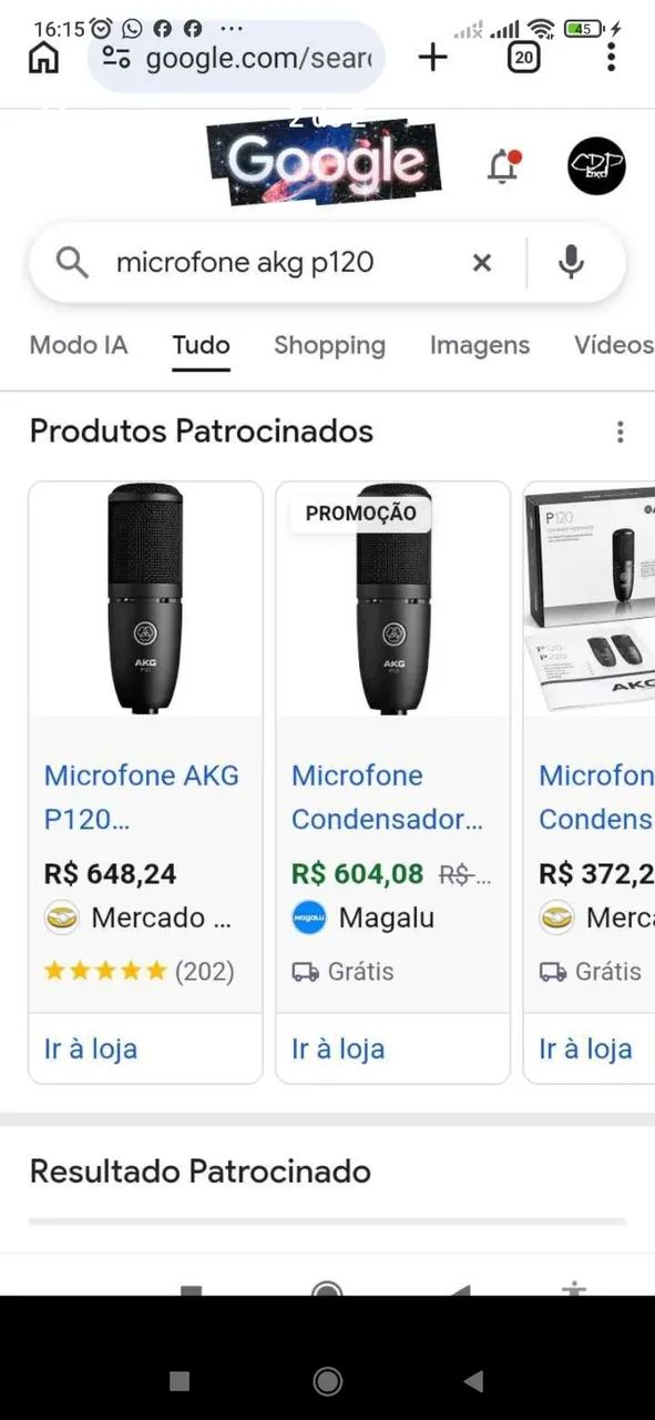 Microfone profissional AKGp120
