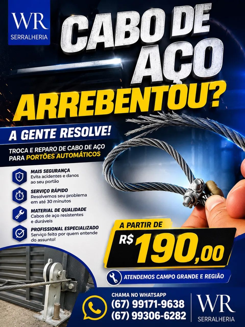 Troca cabo de aço portão 