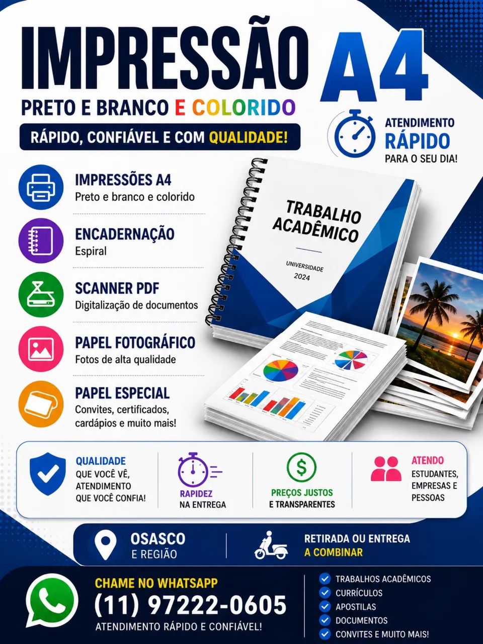 Impressão Rápida  -  IMPRESSÃO A4 - ENCADERNAÇÃO - SCANNER PDF - região Osasco-SP