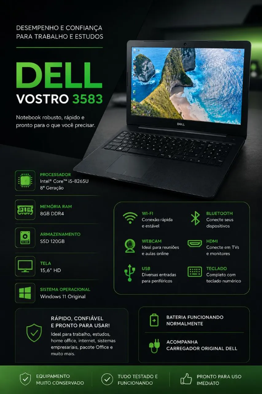 Notebook Dell i5 geração 8 // SSD 256 + PLACA DE VIDEO - Notebooks